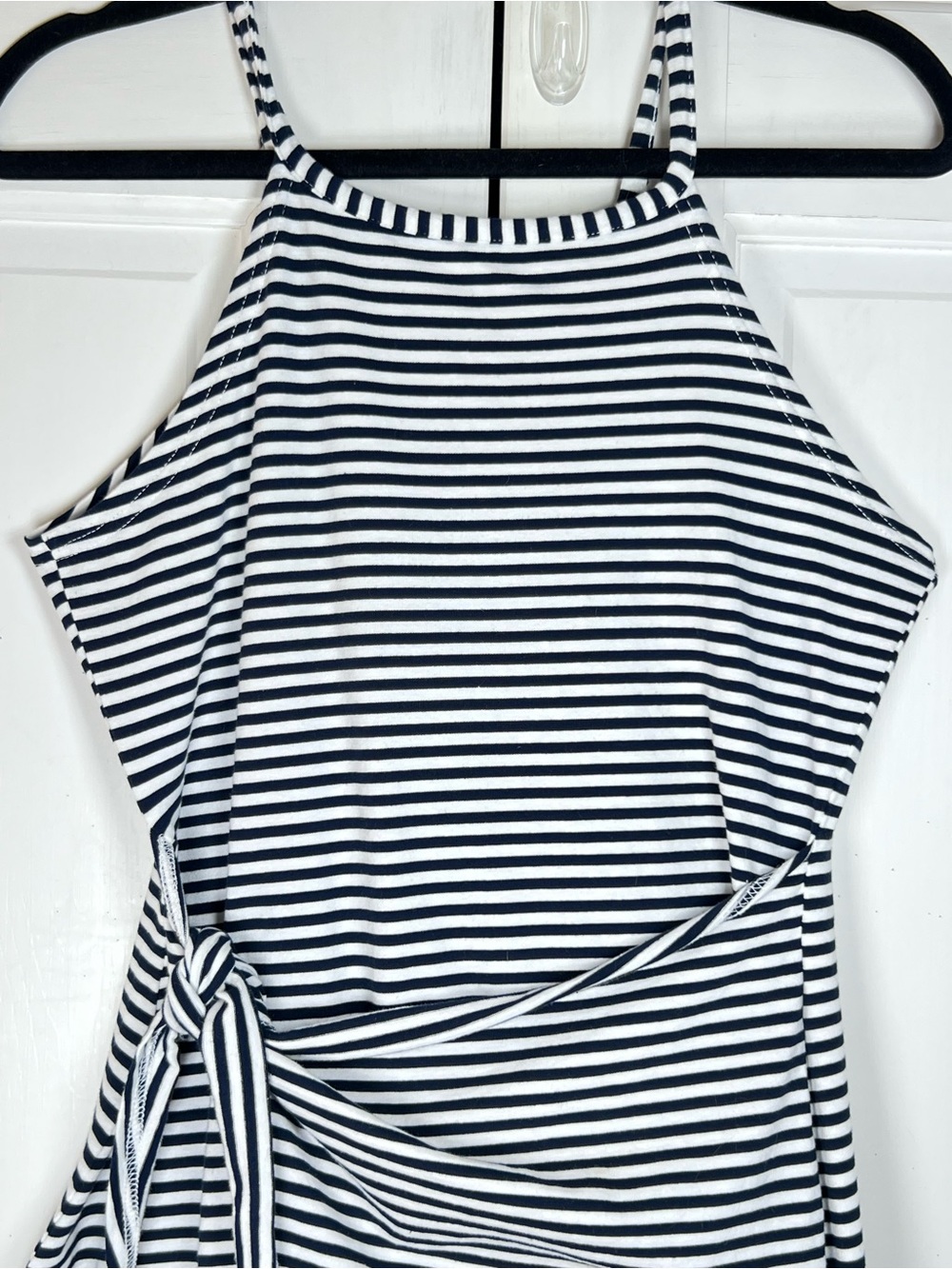 Chic Style Nautical Striped Halter Midi Dress Side Tie Blue/White Sz M - Picture 5 of 8